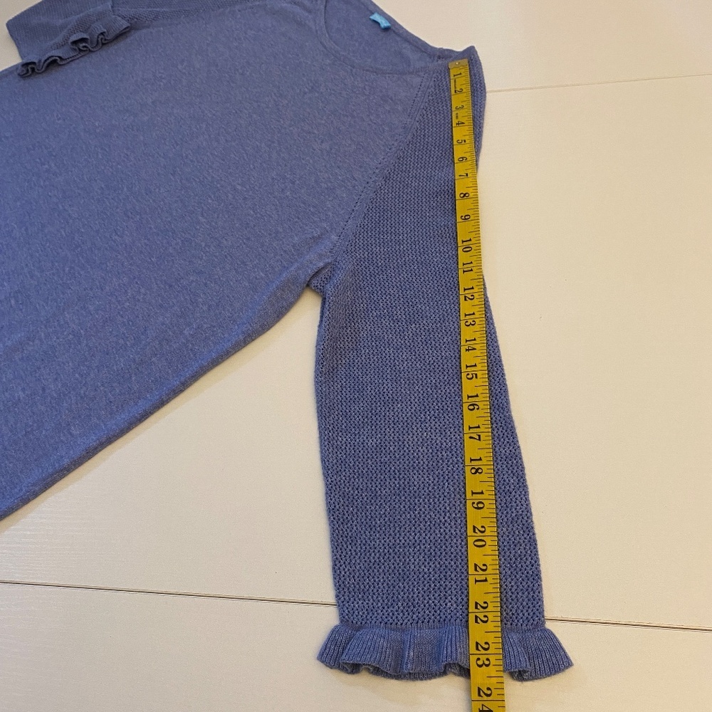 J.McLaughlin Blue 100% Cotton Ruffle Sleeve Trims Sweater Size Extra Large - Picture 11 of 11